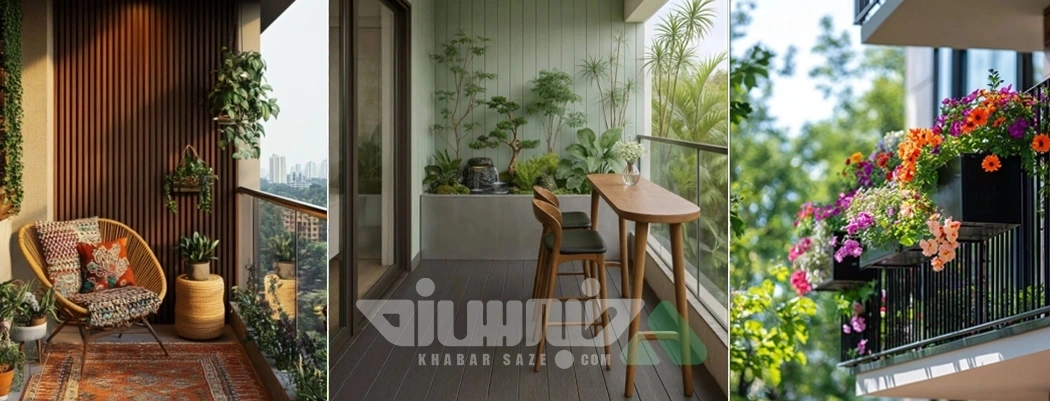 ایده تزیین بالکن با چوب، حصار و پرده